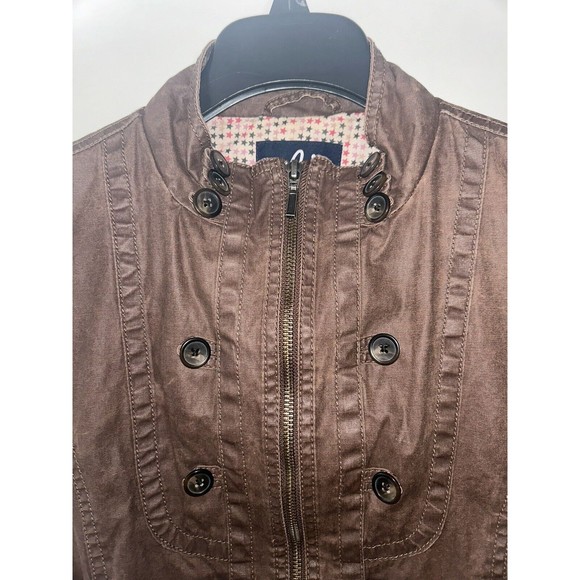 AI Authentic Icon Women's Jacket Brown Buttons Zipper Cotton Light Large - Picture 2 of 16